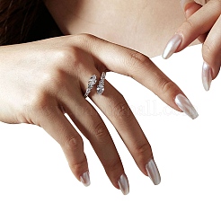 Rhodium Plated 925 Sterling Silver Snake Open Cuff Rings with Cubic Zirconia&nbsp;RJEW-F150-76P