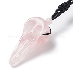 Natural Rose Quartz Plague Doctor Pendant Necklace with Nylon Rope&nbsp;NJEW-H009-01-04