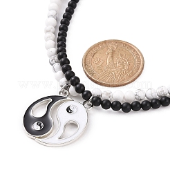 2Pcs 2 Style Alloy Enamel Yin Yang Metching Pendant Necklaces Set&nbsp;NJEW-JN04175-01