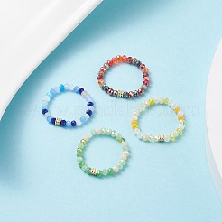 Glass Beaded Stretch Finger Ring with Cube for Women&nbsp;X-RJEW-JR00431