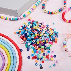 18 Strands 18 Colors Flat Round Handmade Polymer Clay Beads Strands&nbsp;CLAY-SZ0001-77