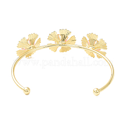 Alloy Flower with Imitation Pearl Beaded Open Cuff Bangle for Women&nbsp;BJEW-D054-02G-01