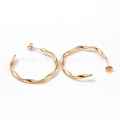 201 Stainless Steel Wave C-shape Stud Earrings with Iron Plating(IP) 304 Stainless Steel Pins&nbsp;EJEW-G298-04G