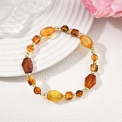 Natural Amber & Non-magnetic Synthetic Hematite Beads Stretch Bracelets for Women Men&nbsp;BJEW-JB13775