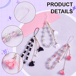 3Pcs 3 Colors Glass & Polymer Clay Rhinestone Mobile Straps&nbsp;HJEW-PH01981