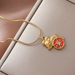 Vintage 304 Stainless Steel Enamel Mouse with Coin Pendant Necklaces&nbsp;OA4469