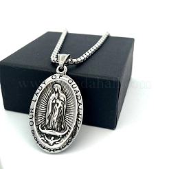 Vintage 304 Stainless Steel Oval with Emboss Virgin Pendant Box Chain Necklaces for Women&nbsp;AV8349