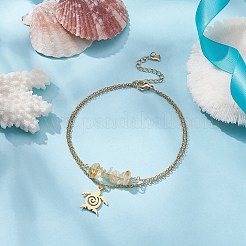 Natural Citrine Chips Beaded & Turtle Charms Double Layer Multi-strand Bracelet&nbsp;AJEW-AN00511-05