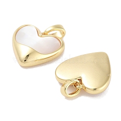 Brass Pave Natural Shell Heart Charms&nbsp;KK-C051-24G