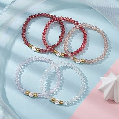 5Pcs Glass & Brass & Acrylic Beaded Stretch Bracelets Set&nbsp;BJEW-JB09677-02
