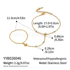 Natural Turquoise 304 Stainless Steel Flower Hand Chain Ring Bracelets for Women&nbsp;EH8478