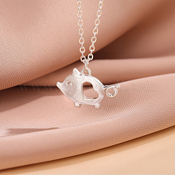Brass Cutout Heart Pig Pendant Cable Chain Necklaces for Women&nbsp;WGB996E-01