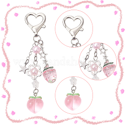 2Pcs Peach Strawberry Acrylic & Resin Pendant Decorations&nbsp;HJEW-SP0001-16