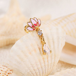 Clear Cubic Zirconia with Enamel Pink Lotus Flower Clip on Nose Rings&nbsp;FS-WG6F390-01