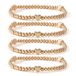 4Pcs Round and Heart Brass Beaded Stretch Bracelet Sets for Women Jewelry Accessories&nbsp;GV4770-1