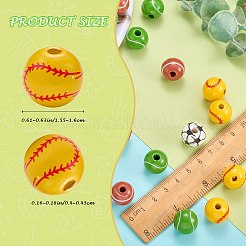 100Pcs 4 Styles Sport Theme Printed Wood European Beads&nbsp;WOOD-SZ0001-31
