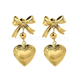Bowknot with Heart 304 Stainless Steel Dangle Stud Earrings&nbsp;EJEW-M065-03G