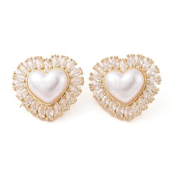 Rack Plating Heart Brass Micro Pave Clear Cubic Zirconia Stud Earring for Women&nbsp;EJEW-G394-38G