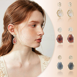 3 Piars 3 Colors Oval with Flat Round Alloy Resin Dangle Stud Earrings&nbsp;EJEW-TA0001-84