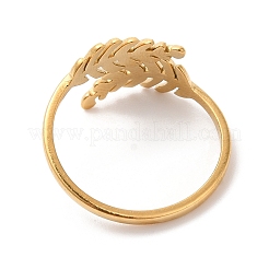 Ion Plating(IP) 304 Stainless Steel Leaf Open Cuff Ring for Women&nbsp;RJEW-K245-40G