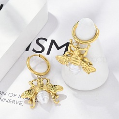 304 Stainless Steel ABS Imitation Pearl Hoop Earrings&nbsp;EJEW-M070-19G