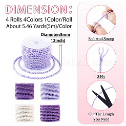 4 Rolls 4 Colors Round Polyester Cord&nbsp;OCOR-TA0003-88C