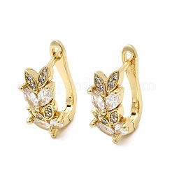Leaf Brass Micro Pave Clear Cubic Zirconia Hoop Earrings&nbsp;EJEW-H180-29G