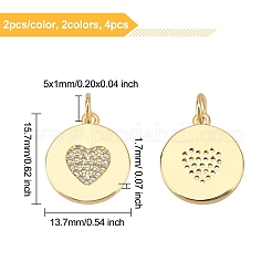 4Pcs 2 Colors Eco-Friendly Brass Micro Pave Cubic Zirconia Pendants&nbsp;ZIRC-BC0001-04