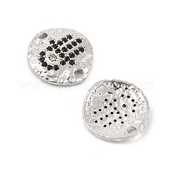 Brass Micro Pave Black Cubic Zirconia Disc with Hamsa Hand Connector Charms&nbsp;KK-P300-24P-02-1