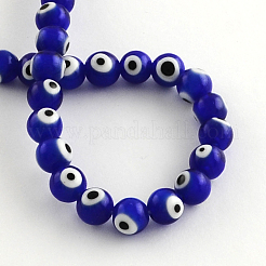 Round Handmade Evil Eye Lampwork Beads Strands&nbsp;X-LAMP-R114-8mm-02
