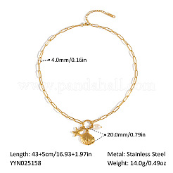 Stainless Steel Shell Shape Starfish Imitaiton Pearl Pendant Necklaces for Women&nbsp;QE7881