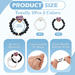 2Pcs 2 Colors Glass Beads Finger Rings&nbsp;RJEW-TAC00001