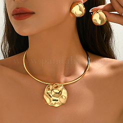 Iron Textured Flat Round Pendant Choker & Stud Earring Sets for Women&nbsp;FO0024
