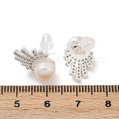 Round Brass Micro Pave Clear Cubic Zirconia Stud Earrings&nbsp;EJEW-U072-01S
