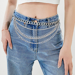 Iron Crystal Rhinestone Multi-Strand Twisted Chain Waist Chains for Women&nbsp;AJEW-WH20067-043P