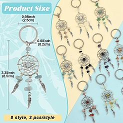 10Pcs Alloy Natural & Synthetic Mixed Stone Feather Keychains&nbsp;KEYC-YW00208