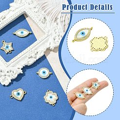 6Pcs 6 Styles Brass Micro Pave Clear Cubic Zirconia & Natural Shell Evil Eye Links Connector Charms&nbsp;KK-CJ0003-44
