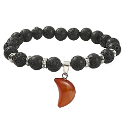 Natural Lava Rock Round Beaded Stretch Bracelet&nbsp;BJEW-JB09377