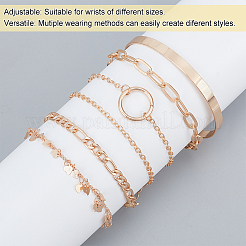 6Pcs 6 Style Alloy Paperclip & Cable & Figaro Chain Bracelets Set&nbsp;BJEW-AN0001-09