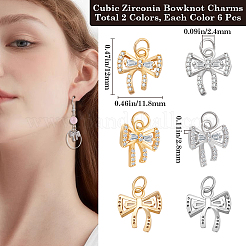 12Pcs 2 Colors Brass Micro Pave Cubic Zirconia Charms&nbsp;KK-BBC0014-18