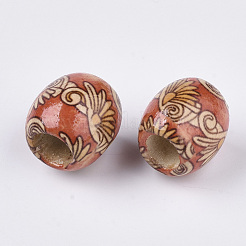 Printed Natural Wood Large Hole Beads&nbsp;WOOD-R251-01-LF