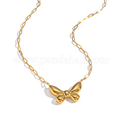 304 Stainless Steel Bowknot Pendant Paperclip Chain Necklaces for Women&nbsp;WQ2768