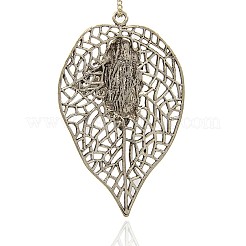 Antique Silver Alloy Crystal Rhinestone Leaf Necklace Big Pendants&nbsp;ALRI-J045-01AS