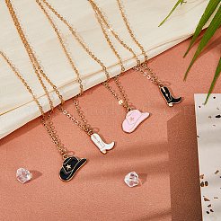 4Pcs 4 Styles Cowboy Theme Hat & Shoes Alloy Enamel Pendant Necklaces Set for Women&nbsp;NJEW-FI0001-10