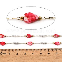 Handmade Stainless Steel & Natural Shell & ABS Plastic Pearl Beaded Link Chains&nbsp;SA-CBA6C37-02G-02