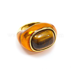 Oval 304 Stainless Steel with Natural Tiger Eye Finger Rings&nbsp;FS-WGC5475-01