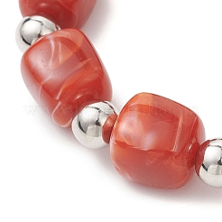 3Pcs Two Tone Acrylic & CCB Plastic Cuboid Beaded Stretch Bracelets for Women&nbsp;BJEW-JB13302-01