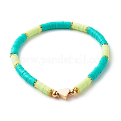 Natural Sandalwood Round & Polymer Clay Heishi Beads Stretch Bracelets Sets&nbsp;BJEW-JB07437