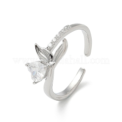 Fishtail with Heart Clear Cubic Zirconia Cuff Rings&nbsp;RJEW-G337-04P