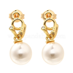 Round Brass Micro Pave Cubic Zirconia & ABS Plastic Pearl Dangle Stud Earrings&nbsp;EJEW-C126-06G